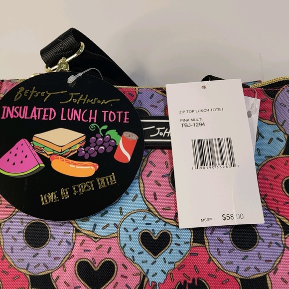 Betsey Johnson Insulated Light Weight Lunch Tote/Bag w/Graphic Donuts Print - Picture 10 of 15